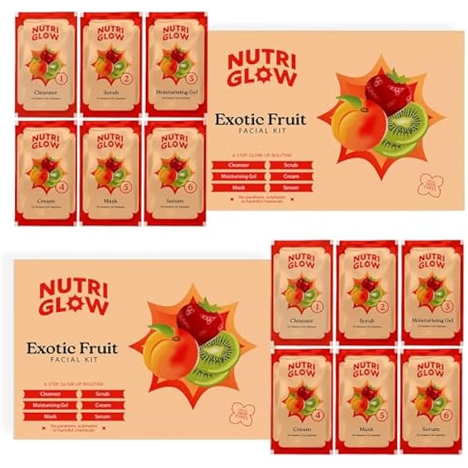 NUTRIGLOW NATURALS EXOTIC FRUIT FACIAL KIT WITH HONEY, VITAMIN E FOR RADIANT GLOW,PACK OF 2 ( 60 GM EACH ) - Image 1